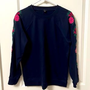 J. Crew Navy Blue Pink Embroidered Sweatshirt, Size: M